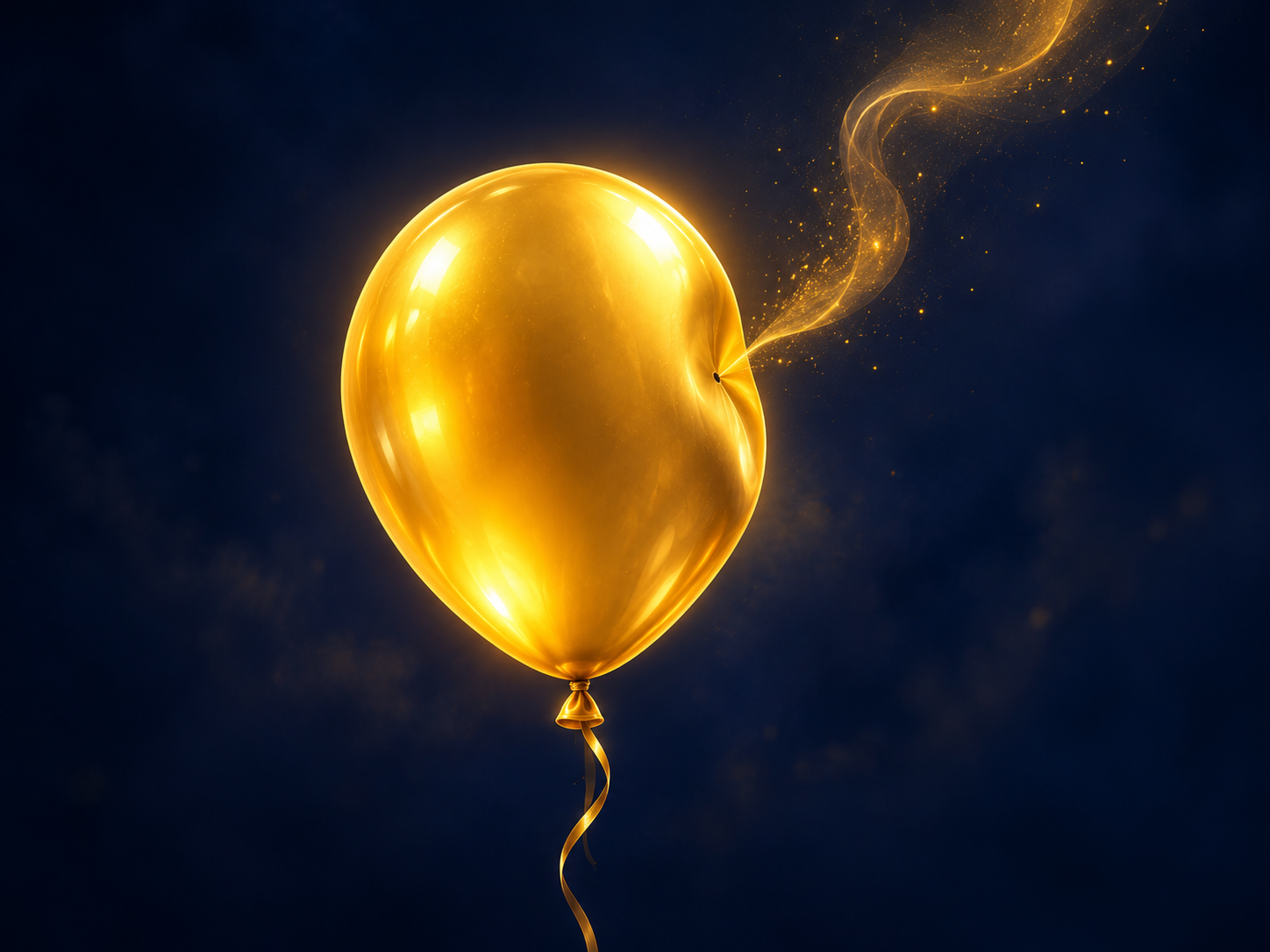 Golden balloon with a small leak