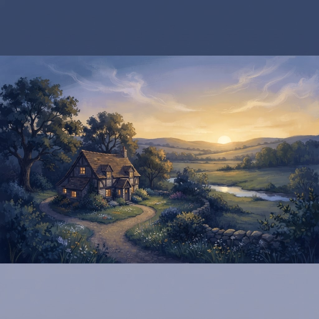 Soft golden morning light over a calm home horizon